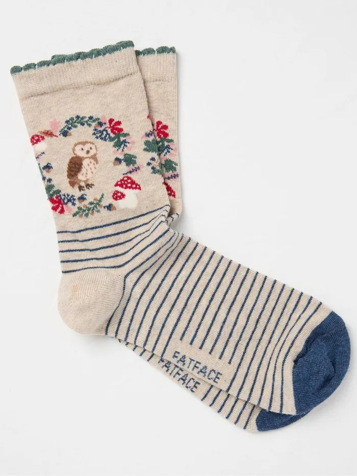 Women Socks and Tights Fat Face Oatmeal Owl Wreath Socks 1 Pack Size 47