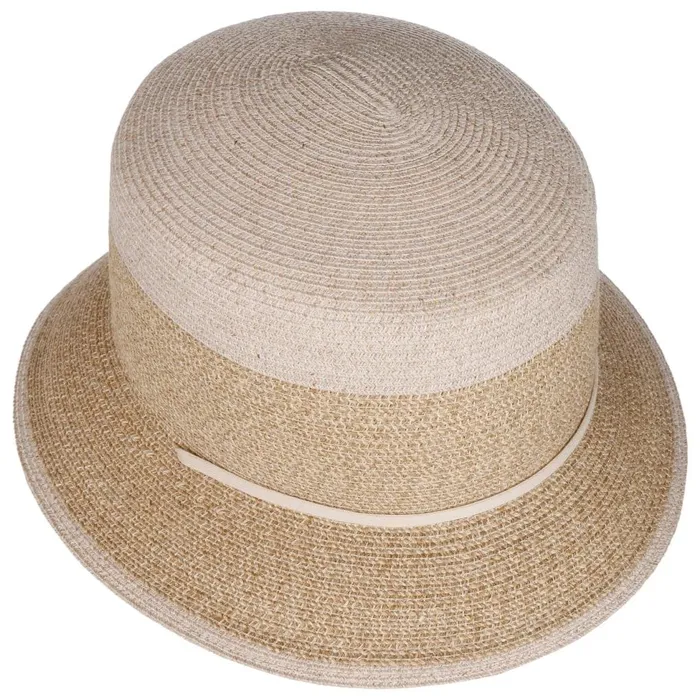 Women Straw Hats Mayser Twotone Block Fabric Hat With UV Protection Natural Beige