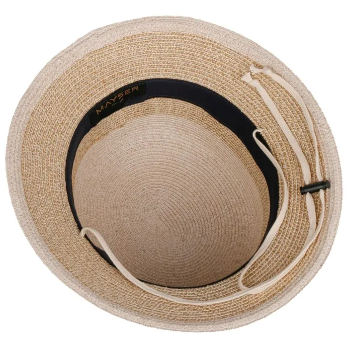 Women Straw Hats Mayser Twotone Block Fabric Hat With UV Protection Natural Beige