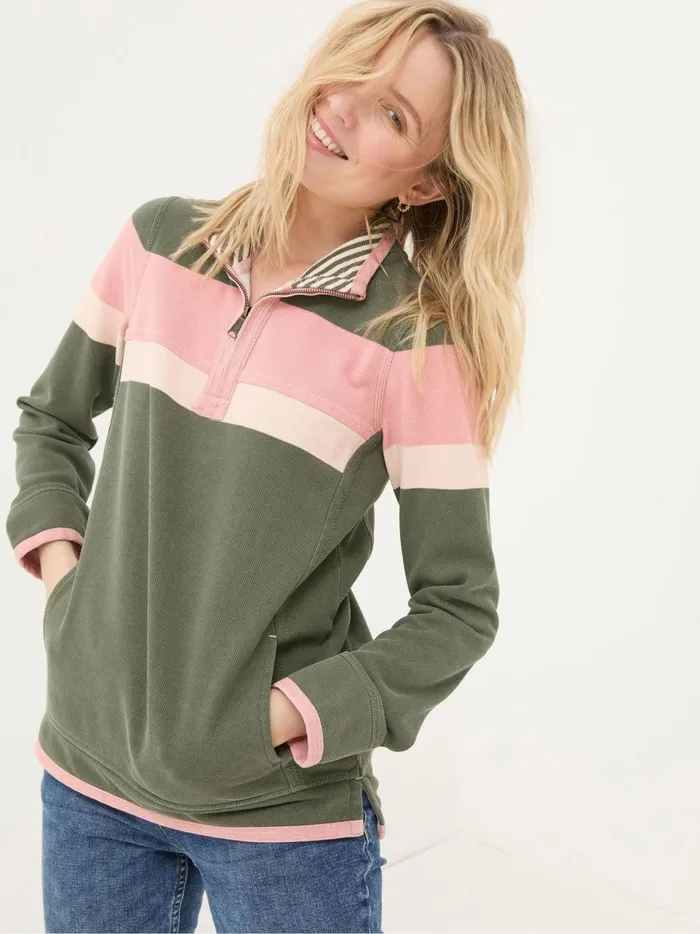 Women Sweatshirts and Hoodies Fat Face Airlie Olive and Pink Striped Sweat Top