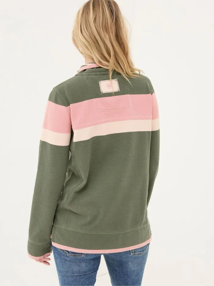 Women Sweatshirts and Hoodies Fat Face Airlie Olive and Pink Striped Sweat Top