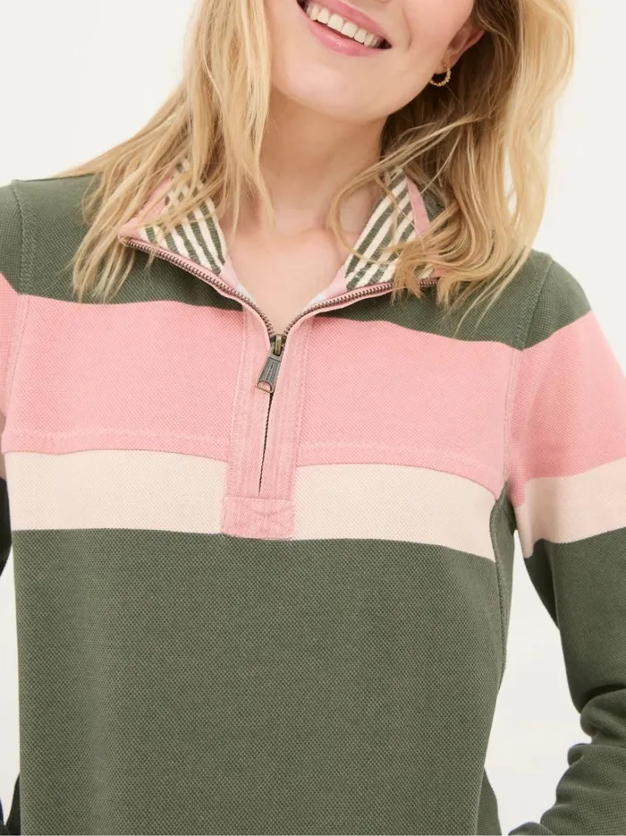 Women Sweatshirts and Hoodies Fat Face Airlie Olive and Pink Striped Sweat Top