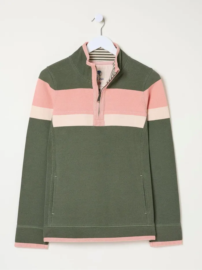 Women Sweatshirts and Hoodies Fat Face Airlie Olive and Pink Striped Sweat Top