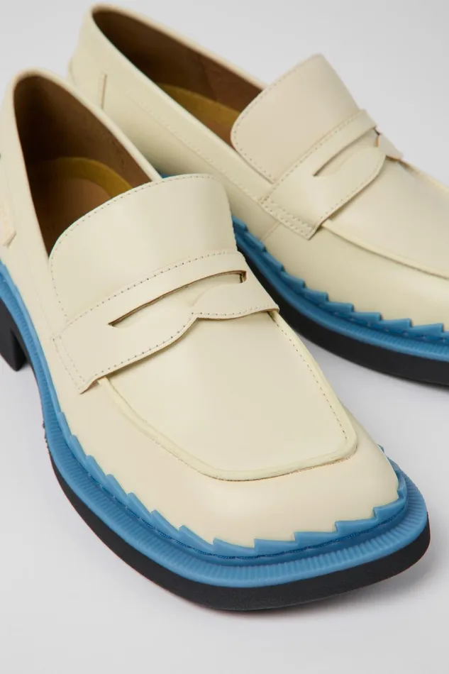 Women Taylor White And Blue Leather Loafers Camper Formal Shoes