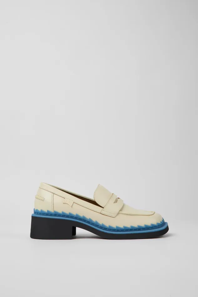 Women Taylor White And Blue Leather Loafers Camper Formal Shoes Women Taylor White And Blue Leather Loafers Camper Formal Shoes