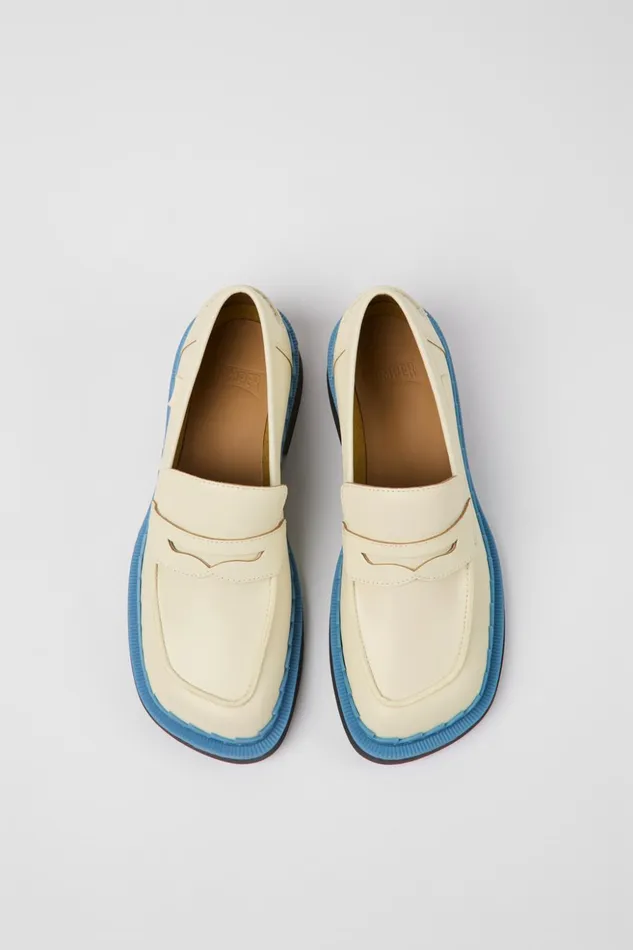Women Taylor White And Blue Leather Loafers Camper Formal Shoes Women Taylor White And Blue Leather Loafers Camper Formal Shoes