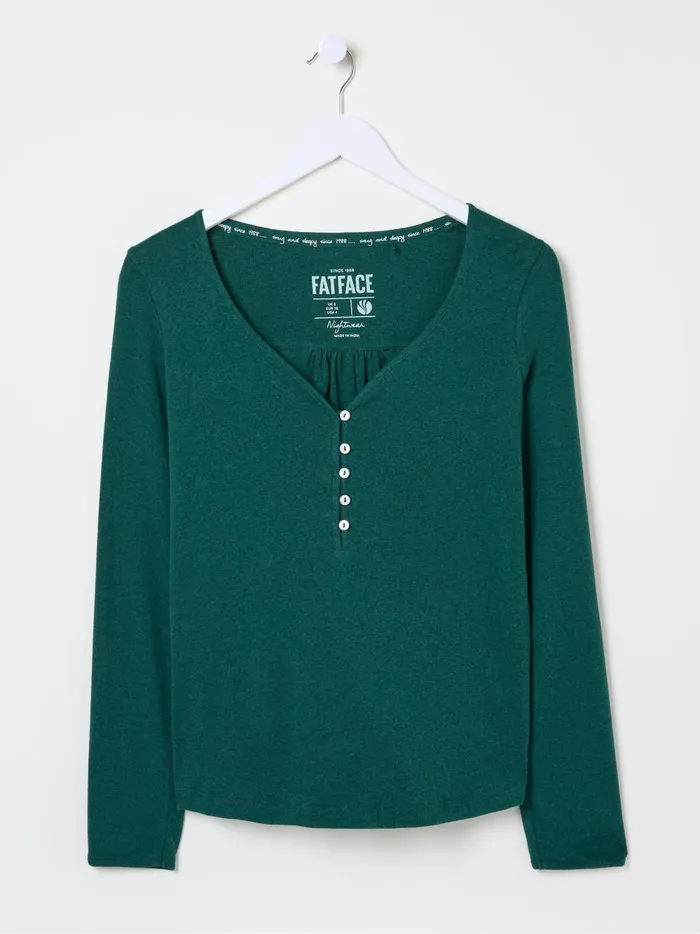 Women Tops and TShirts Fat Face Dark Teal Lila Henley TShirt