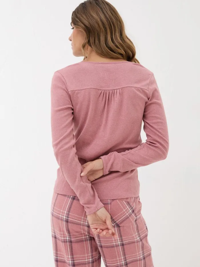 Women Tops and TShirts Fat Face Mid Pink Lila Henley TShirt