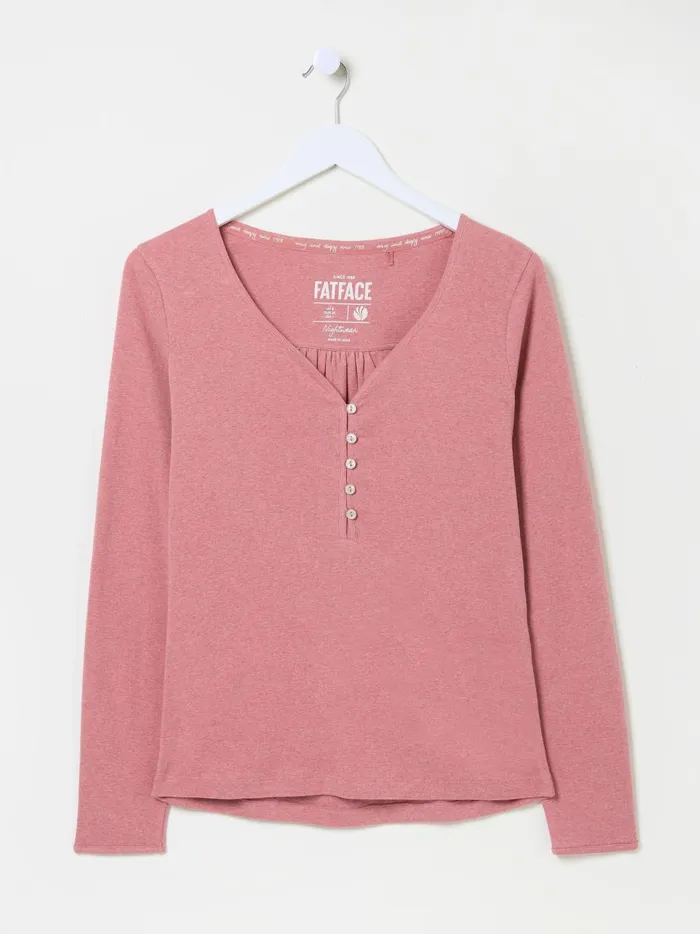 Women Tops and TShirts Fat Face Mid Pink Lila Henley TShirt