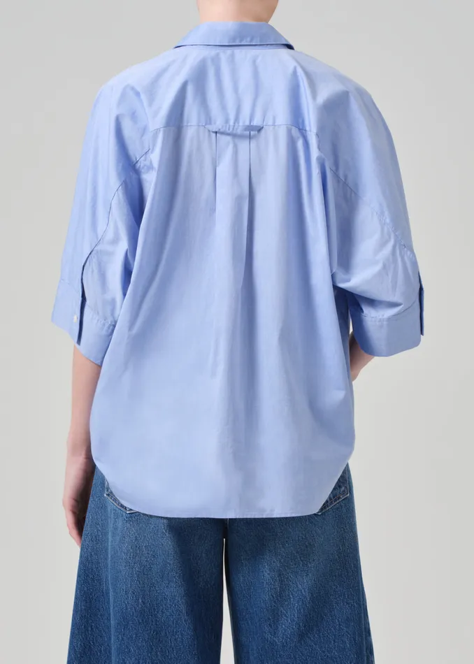 Women Tops Citizens Of Humanity Claire Origami Shirt In Blue End On End