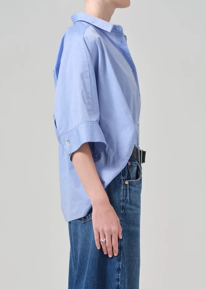 Women Tops Citizens Of Humanity Claire Origami Shirt In Blue End On End