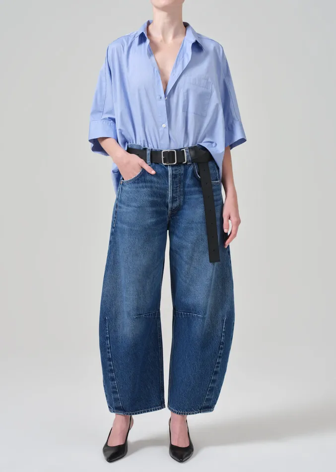 Women Tops Citizens Of Humanity Claire Origami Shirt In Blue End On End