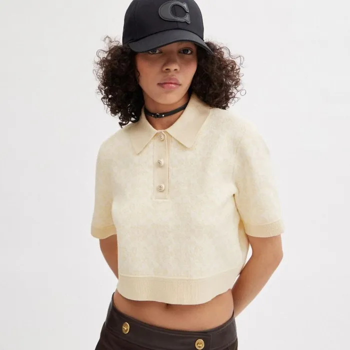 Women Tops Coach Sporty Cropped Polo Cream Multi
