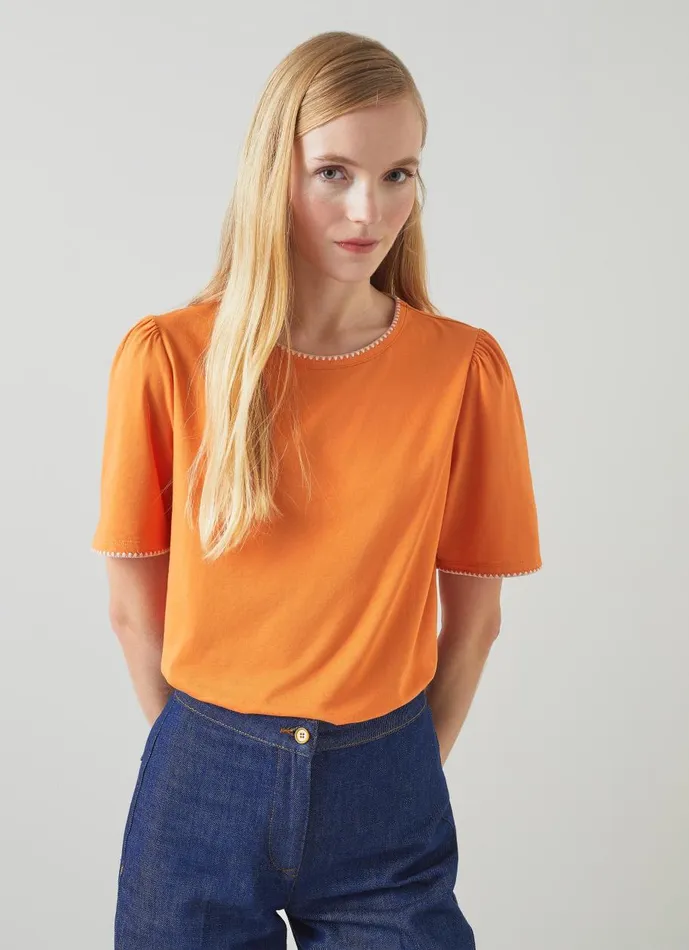 Women Tops LKBennett Lizzie Orange Organic Cotton TShirt Burnt Orange