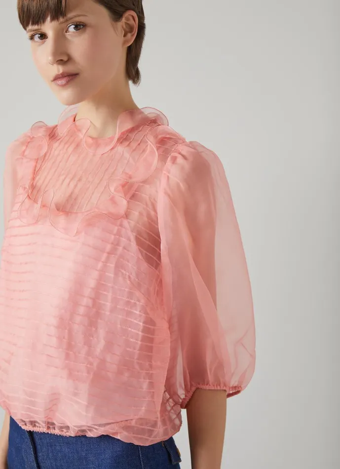 Women Tops LKBennett Maddie Pink Silk Organza Top Old Rose