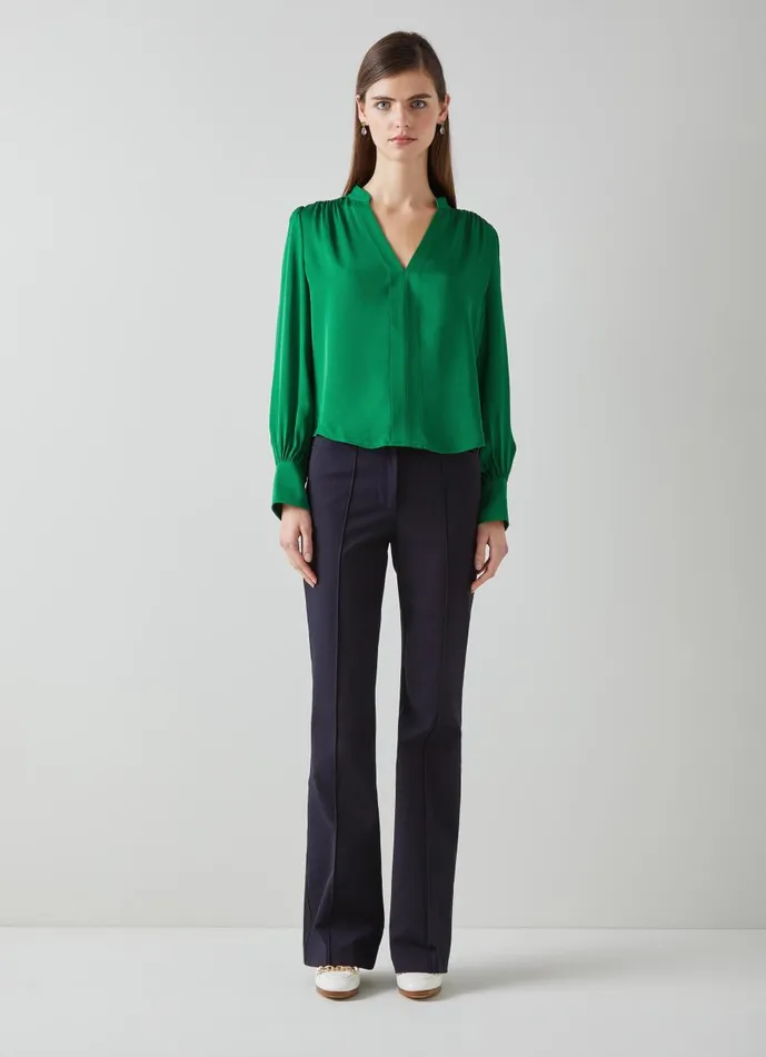 Women Tops LKBennett Selina Green Collarless Blouse Green Women Tops LKBennett Selina Green Collarless Blouse Green