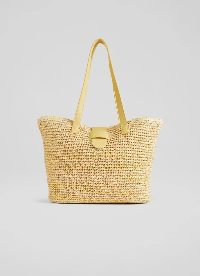 Women Tote Bags LKBennett Tara Yellow Marl Raffia Shoulder Bag