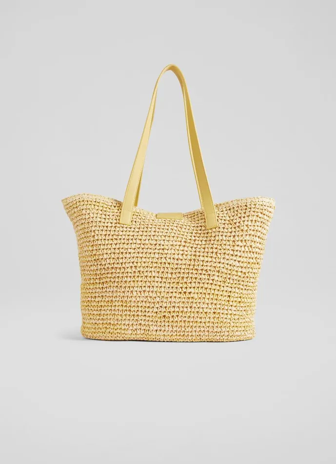 Women Tote Bags LKBennett Tara Yellow Marl Raffia Shoulder Bag Women Tote Bags LKBennett Tara Yellow Marl Raffia Shoulder Bag