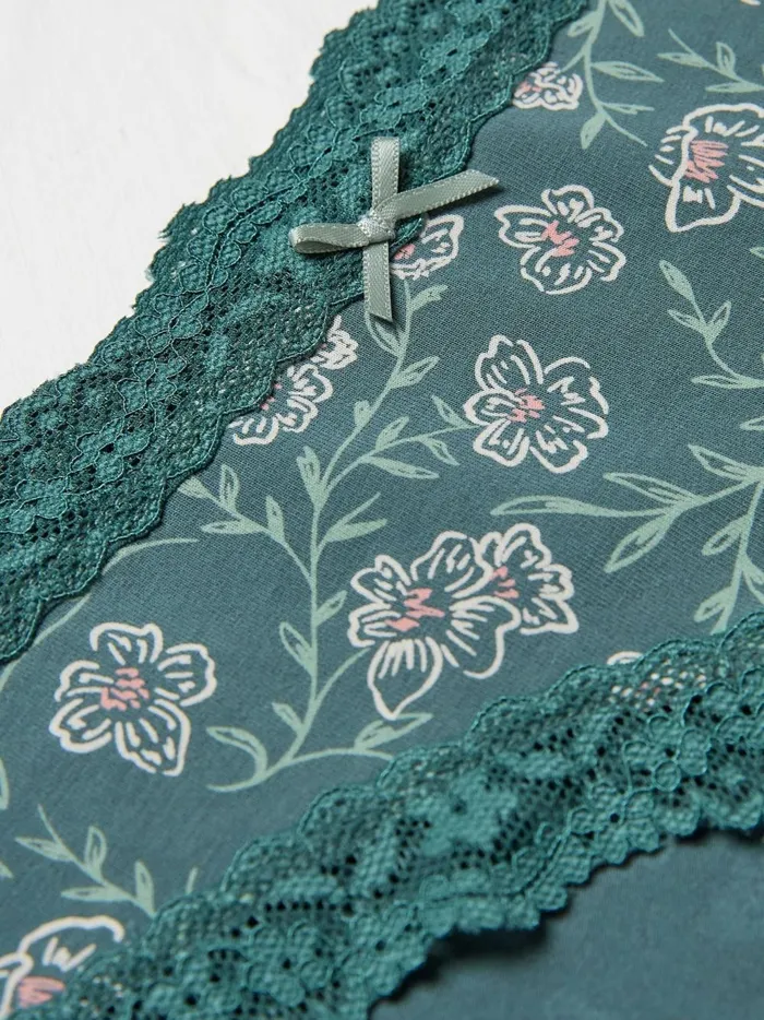 Women Underwear Fat Face Esme Green Floral Short Knickers