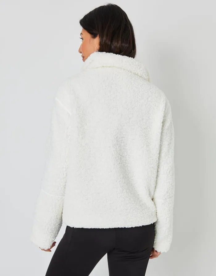 Women White Funnel Neck ZipUp Borg Fleece Threadbare Jackets Women White Funnel Neck ZipUp Borg Fleece Threadbare Jackets