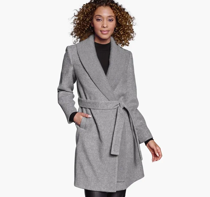 Women WoolBlend Coat With Removable Knit Collar Gray JohnstonandMurphy Coats Jackets and Vests Women WoolBlend Coat With Removable Knit Collar Gray JohnstonandMurphy Coats Jackets and Vests