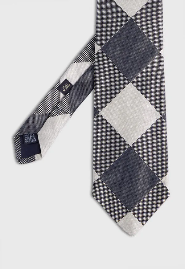 Woven Silk Oversized Check Tie Charcoal Ties Paulstuart Mens