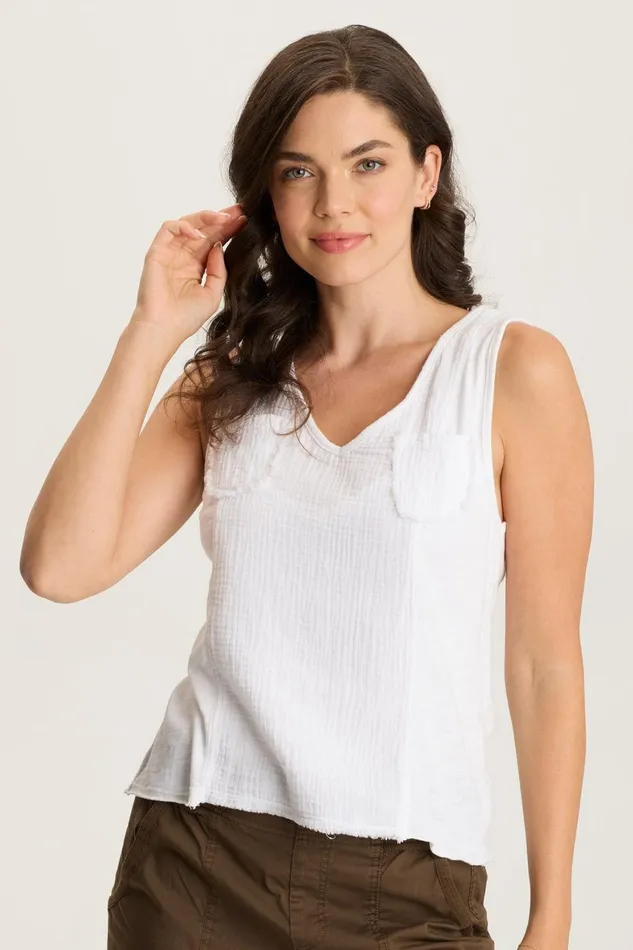XCVI Kirkley GauzeJersey VNeck Tank Women Tanks